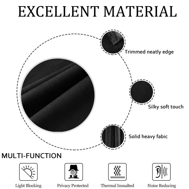 SMILETIME Black 108 in Long Velvet Curtains with Grommet, Thermal Insulated Super Soft Privacy Noise Reducing Light Filtering Velvet Curtains for Living Room, 2 Panels, Each 52 x 108 inches Long - Image 3